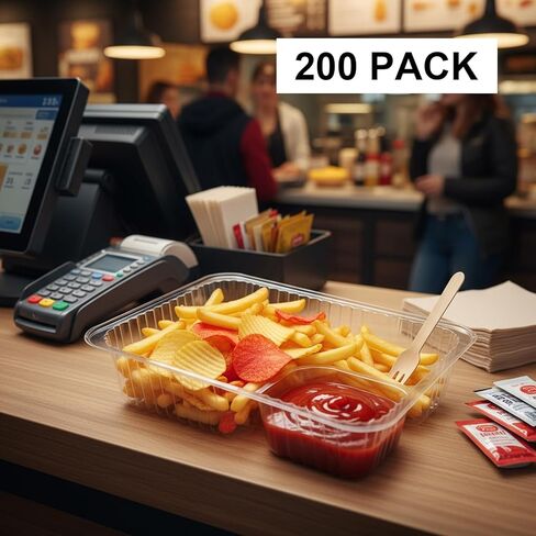 200 Pcs Clear Plastic Nacho Trays 12oz 2 Compartment Disposable Snack Containers with Chip and Dip Holder for Movie Night, Party, Concession Stand, 6x5 Inch in Saudi Arabia
