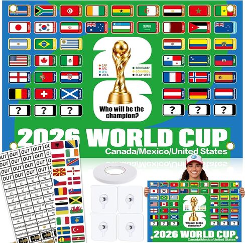 World Cup Schedule Poster Soccer Football Matches 2026 Fixtures World Cup Wall Chart Final Round 48 Team Collection Showcase for Fan Decor Gifts Includes Team Match Progression Stickers and 4 Hooks in Kuwait