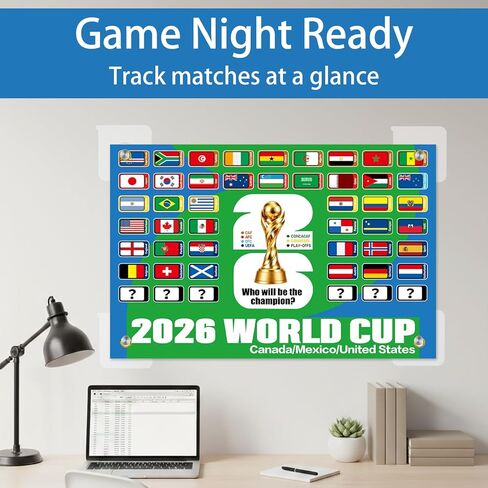 World Cup Schedule Poster Soccer Football Matches 2026 Fixtures World Cup Wall Chart Final Round 48 Team Collection Showcase for Fan Decor Gifts Includes Team Match Progression Stickers and 4 Hooks in Kuwait
