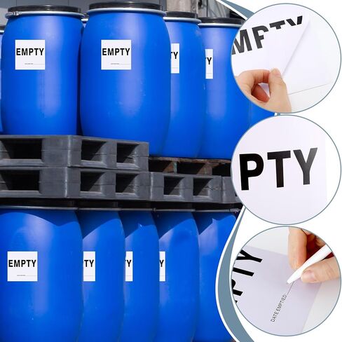 50 Pcs Empty Container Labels with Date - 6 x 6 Inch Vinyl Empty Drum Warning Stickers for Industrial Environments in Saudi Arabia