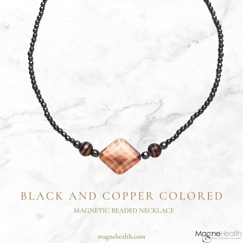 قلادة مطرزة مغناطيسية باللونين الأسود والنحاسي - 18 بوصة - قلادة مغناطيسية أنيقة | تصميم مطرز مع لمسات نحاسية | إكسسوارات الصحة والأزياء in Kuwait