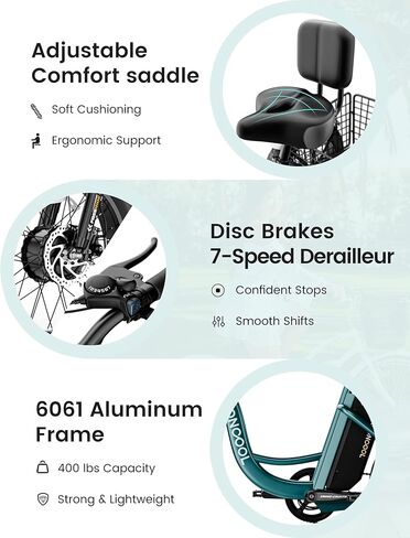 دراجة ثلاثية العجلات كهربائية من MOONCOOL للبالغين، دراجة كهربائية بإطار سميك 20 بوصة × 4 بوصة، دراجة كهربائية 48 فولت 500 وات بثلاث عجلات، 7 سرعات E للبالغين مع بطارية قابلة للإزالة، إطار من الألومنيوم وسلة كبيرة in Kuwait