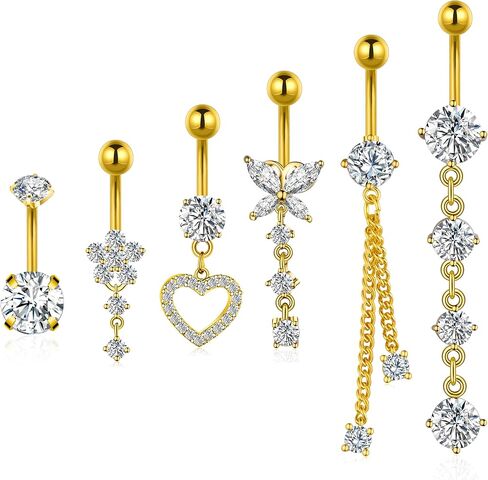 Belly Button Ring Gold Plated Silver CZ Belly Rings for Women Heart Butterfly Flower Dangle Navel Belly Button Piercing Jewelry in Kuwait