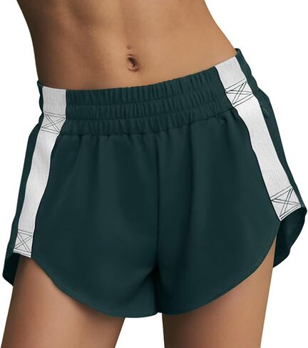 LASLULU Womens Running Shorts Contrast Color Biker Athletic Workout Summer Gym Shorts Quick Dry with Zip Pocket in Kuwait