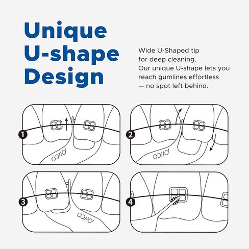 Piico Orthodontic Flosser, Floss Picks Designed for Braces, Unbreakable, Shred-Resistant, Resealable-50 Count in Kuwait