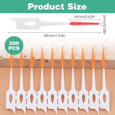 ElevateTech 300 PCS Dual-Use Interdental Brushes Soft Silicone Dental Floss Picks Disposable Dental Picks for Teeth Cleaning Bendable Silicone Toothpicks Brush Between Teeth, Orange & Orange-red in Saudi Arabia