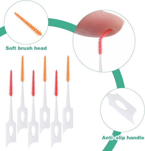 ElevateTech 300 PCS Dual-Use Interdental Brushes Soft Silicone Dental Floss Picks Disposable Dental Picks for Teeth Cleaning Bendable Silicone Toothpicks Brush Between Teeth, Orange & Orange-red in Saudi Arabia