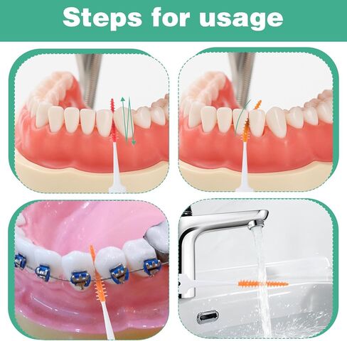 ElevateTech 300 PCS Dual-Use Interdental Brushes Soft Silicone Dental Floss Picks Disposable Dental Picks for Teeth Cleaning Bendable Silicone Toothpicks Brush Between Teeth, Orange & Orange-red in Saudi Arabia