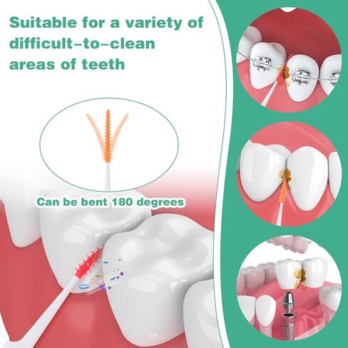 ElevateTech 300 PCS Dual-Use Interdental Brushes Soft Silicone Dental Floss Picks Disposable Dental Picks for Teeth Cleaning Bendable Silicone Toothpicks Brush Between Teeth, Orange & Orange-red in Saudi Arabia