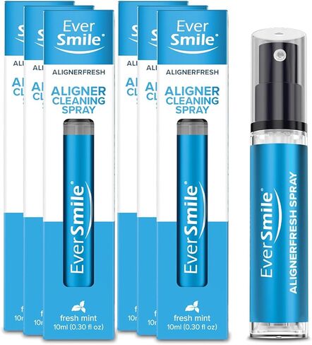 بخاخ تنظيف EverSmile AlignerFresh لإينفيزلاين وجميع أدوات التقويم الشفافة والمثبتات - التنظيف أثناء التنقل وتبييض الأسنان، يقتل البكتيريا، ويحارب رائحة الفم الكريهة - نكهة النعناع، ​​10 مل (عبوتان) in Kuwait