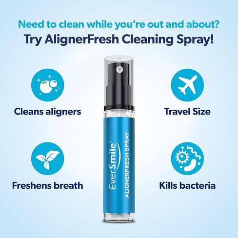 EverSmile AlignerFresh Cleaning Spray for Invisalign and All Clear Aligners and Retainers – On-the-Go Cleaning & Teeth Whitening, Kills Bacteria, Fights Bad Breath – Mint Flavor, 10ml (2 Pack) in Kuwait