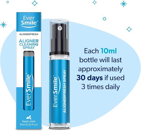 EverSmile AlignerFresh Cleaning Spray for Invisalign and All Clear Aligners and Retainers – On-the-Go Cleaning & Teeth Whitening, Kills Bacteria, Fights Bad Breath – Mint Flavor, 10ml (2 Pack) in Kuwait