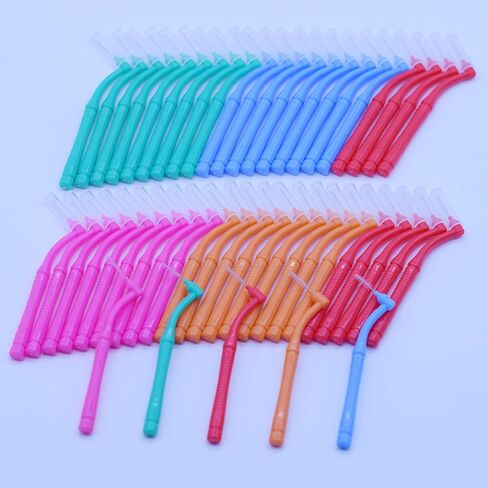 50 Pcs Interproximal Brush, Gum Interdental Brushes, L Angle Reusable Dental Cleaners Brushes,Disposable Oral Dental Hygiene Brush,Dental Toothpick Floss for Braces,Tooth Cleaning Tool (Blue) in Saudi Arabia