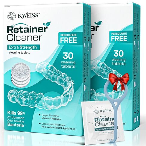 Weiss Naturals Retainer Cleaner Tablets, Invisalign Cleaner, Remove Stains, Odors & Plaque, PERSULFATE FREE Night Guard & Denture Cleaner 1-Month Supply, 30 Mint Scented Tablets in Saudi Arabia
