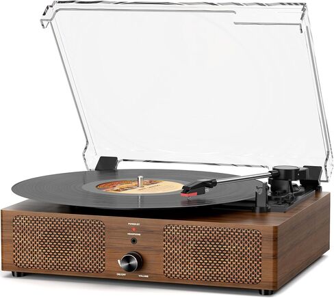 Vinyl Record Player Turntable with Built-in Bluetooth Receiver & 2 Stereo Speakers, 3 Speed 3 Size Portable Retro Record Player for Entertainment and Home Decoration in Kuwait