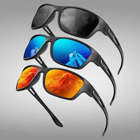 Polarized Sunglasses Men Sports Sunglasses, Wrap Around Sun Glasses for Running Cycling Golf 3 Pack in Saudi Arabia