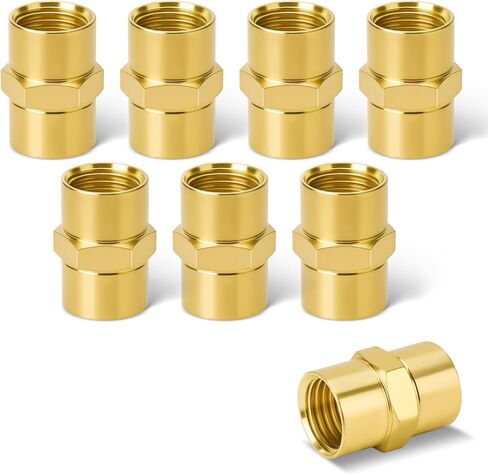 8 PCS Brass Coupling, 1/4 NPT Coupler Female to Female Hex Head Pipe Fitting, Compressor Connector 1/4 FNPT to 1/4 FNPT Coupler, Air Hose Adapter Brass Fittings in Kuwait