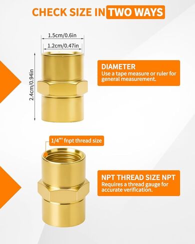 8 PCS Brass Coupling, 1/4 NPT Coupler Female to Female Hex Head Pipe Fitting, Compressor Connector 1/4 FNPT to 1/4 FNPT Coupler, Air Hose Adapter Brass Fittings in Kuwait