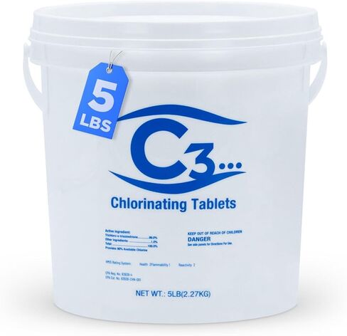 C3… 50 lbs. 3" Stabilized Chlorine Tabs for Swimming Pools | Easy to Use for Above Ground or Inground Pool | Slow Dissolving Individual Chlorinating Tablets | 50 Pound Bucket in Saudi Arabia