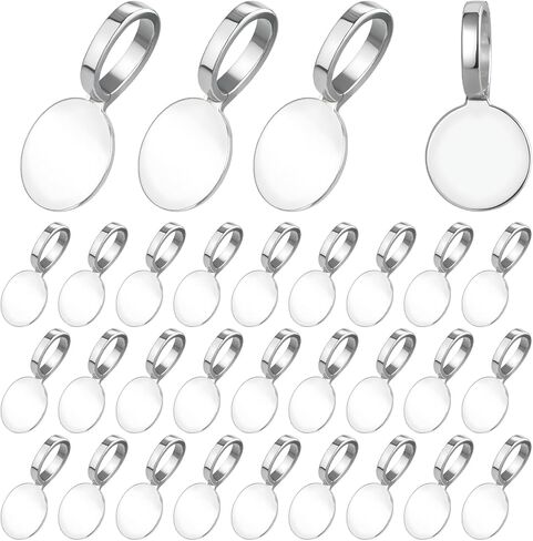 100 PCS Bails for Jewelry Making Gold on Pad Pad Flat Bails Round Roundants Charms Connector Glue on Pendant Bail for Pendants DIY Craft Jewelry Associory in Kuwait