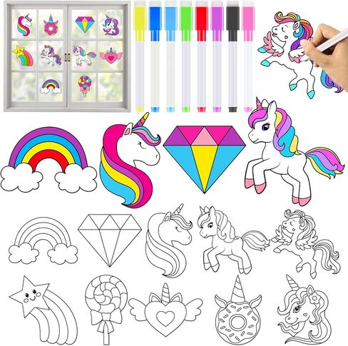 30 Pcs Unicorn Painting Arts Crafts for Kids Window Suncatchers Craft Kits DIY Unicorn Coloring Crafts Window Cling Stickers with Markers Colorful Rainbow Theme Party Gifts for Home Classroom Decor in Saudi Arabia
