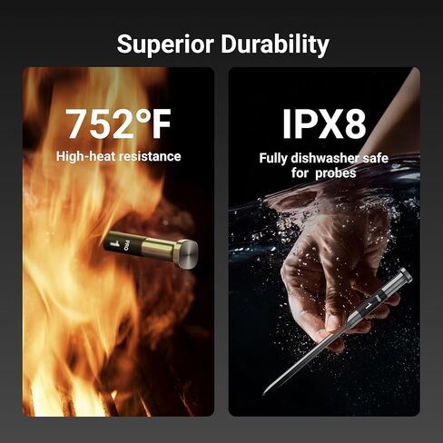 ميزان حرارة اللحوم اللاسلكي الذكي بتقنية البلوتوث من ThermoMaven، إشارة وثبات معززة 10X Sub-1G، قاعدة عرض مستقلة، دقة معتمدة ±0.5 درجة فهرنهايت، نطاق واي فاي غير محدود للشواء والفرن والمدخن والشواية in Kuwait