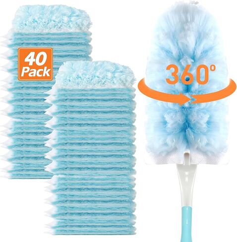 Heavy Duty Duster Refills for Swiffer Duster (40 Count) | 360° Unscented Disposable Multisurface Dusters with 1 Handle- for Home, Blinds, Fans & Corners, Yellow in Saudi Arabia