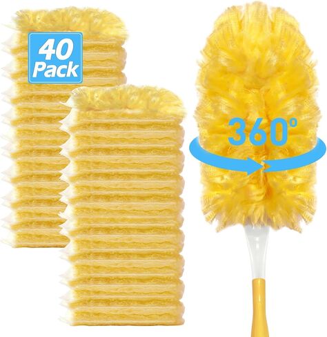 Heavy Duty Duster Refills for Swiffer Duster (40 Count) | 360° Unscented Disposable Multisurface Dusters with 1 Handle- for Home, Blinds, Fans & Corners, Yellow in Saudi Arabia
