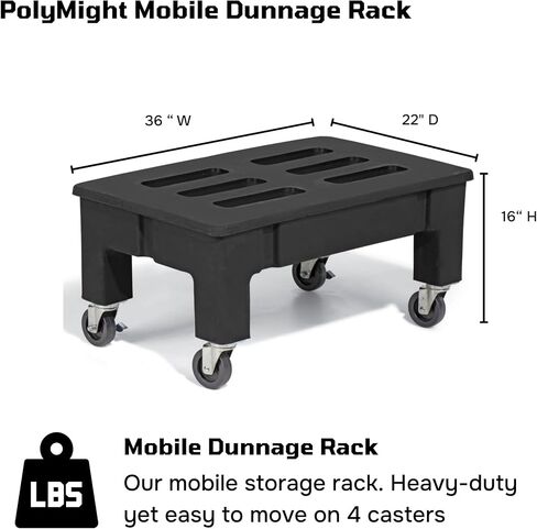 PolyMight Mobile Heavy-Duty Poly Dunnage Rack with Caster Wheels for Warehouses and Commercial Industrial Storage 36" x 22" x 16" with 600 lb Capacity in Saudi Arabia