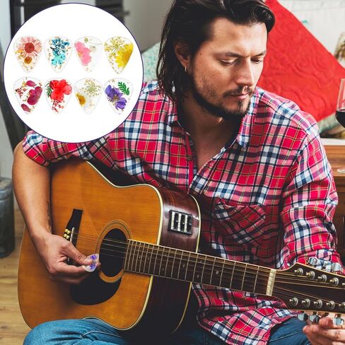 8 PCS Flower Guitar Picks, Pink Guitar Picks Dried Flower Resin Guitars Plectrums Heavy Handmade Colorful Guitars Plectrums Dried Flowers PET Cool Pick for Bass Electric Acoustic Ukulele, Multicolor in Saudi Arabia