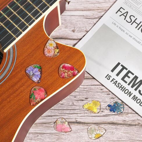 8 PCS Flower Guitar Picks, Pink Guitar Picks Dried Flower Resin Guitars Plectrums Heavy Handmade Colorful Guitars Plectrums Dried Flowers PET Cool Pick for Bass Electric Acoustic Ukulele, Multicolor in Saudi Arabia