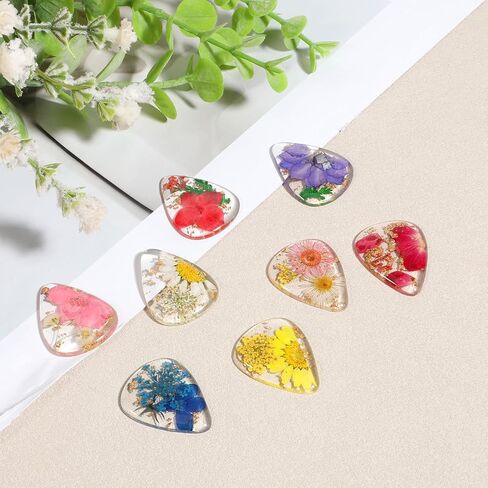 8 PCS Flower Guitar Picks, Pink Guitar Picks Dried Flower Resin Guitars Plectrums Heavy Handmade Colorful Guitars Plectrums Dried Flowers PET Cool Pick for Bass Electric Acoustic Ukulele, Multicolor in Saudi Arabia