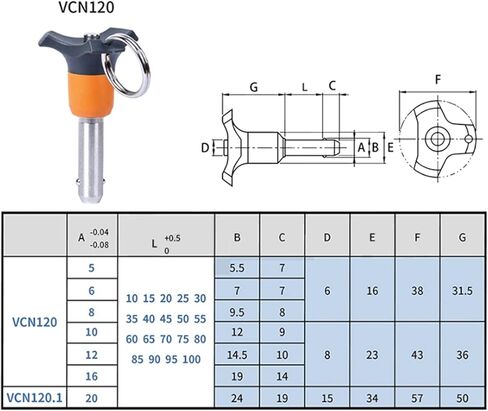 Locking Pins,1pc VCN120 Ejector Type Quick Release Pin, Ball Head Fastening Pin Boat Accessories, VCN120-6-100mm ( Color : Blue , Size : VCN120-5-100mm ) in Saudi Arabia