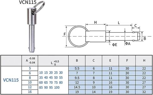 Locking Pins,1pc VCN115 Stainless Steel Quick Release Pin, Ball Head Fastening Pin Accessories, VCN115-12-55mm (Color : Model - Dia. - Length, Size : VCN115-8-75mm) in Saudi Arabia