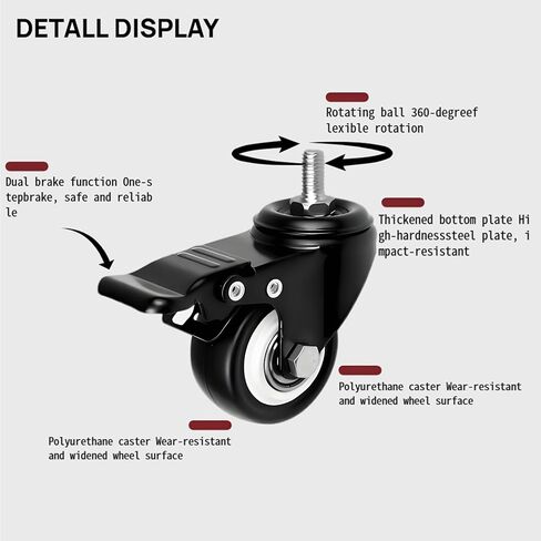 مجموعة عجلات M8 مكونة من 12، عجلات دوارة شديدة التحمل مقاس 2 بوصة مع فرامل مزدوجة وجذع ملولب M8 × 15 مم، سعة 400 رطل للمكتب، ومنضدة العمل، والعربة in Kuwait
