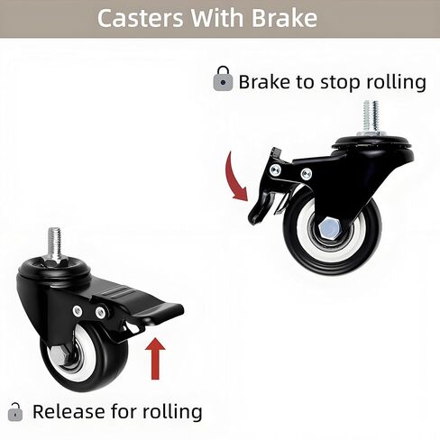 مجموعة عجلات M8 مكونة من 12، عجلات دوارة شديدة التحمل مقاس 2 بوصة مع فرامل مزدوجة وجذع ملولب M8 × 15 مم، سعة 400 رطل للمكتب، ومنضدة العمل، والعربة in Kuwait