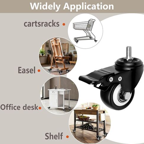 مجموعة عجلات M8 مكونة من 12، عجلات دوارة شديدة التحمل مقاس 2 بوصة مع فرامل مزدوجة وجذع ملولب M8 × 15 مم، سعة 400 رطل للمكتب، ومنضدة العمل، والعربة in Kuwait