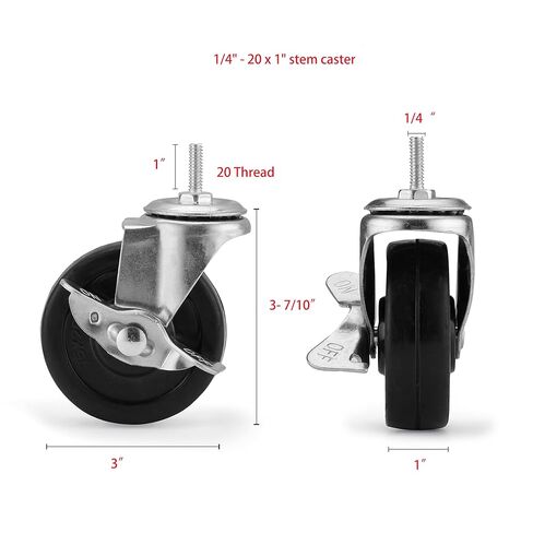 عجلات عجلات أرفف شديدة التحمل مقاس 3 بوصة، عجلات جذعية 1/4 بوصة - 20 خيط لرفوف الأسلاك، مجموعة عجلات أرفف صناعية مكونة من 4 قطع in Kuwait