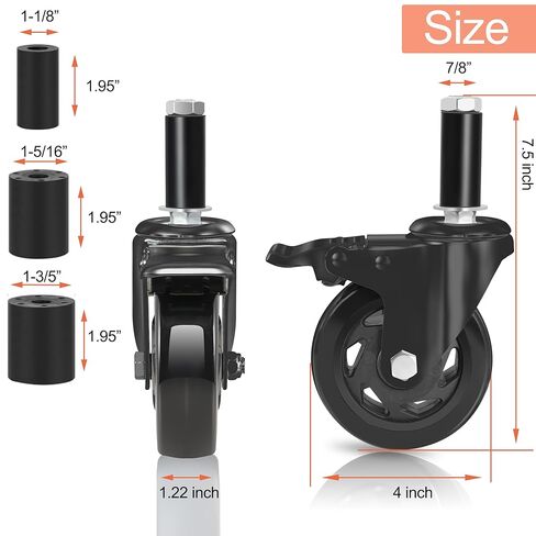 Expanding Stem Casters,4 Inch Prep Table Casters Set of 4,Locking Wheels Fit for 7/8",1-1/4",1-1/2"and 1-5/8" ID Tube Leg for Stainless Steel Table,Cart,Workbench in Saudi Arabia