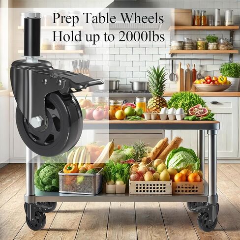Expanding Stem Casters,4 Inch Prep Table Casters Set of 4,Locking Wheels Fit for 7/8",1-1/4",1-1/2"and 1-5/8" ID Tube Leg for Stainless Steel Table,Cart,Workbench in Saudi Arabia