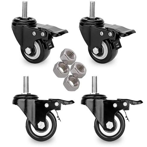 2 Inch Swivel Stem Casters Heavy Duty Double Locking, 600lbs Load Capacity, 3/8-16x1 Threaded Stem Swivel Castors with Brakes, Noiseless, Set of 4 Industrial Castors for Furniture, Carts(Black) in Saudi Arabia