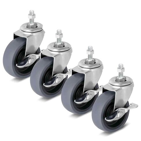 عجلات دوارة مقاس 3 بوصة M8-1.25x25mm عجلات جذعية للقفل عجلات جذعية ملولبة مجموعة عجلات دوارة مكونة من 4 قطع عجلات شديدة التحمل باللون الرمادي in Kuwait