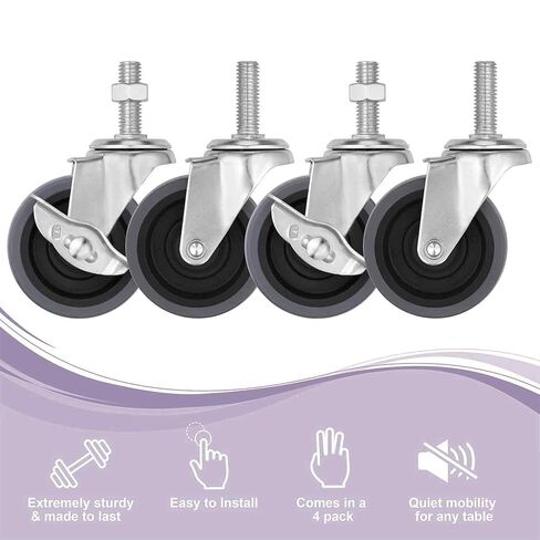 عجلات دوارة مقاس 3 بوصة M8-1.25x25mm عجلات جذعية للقفل عجلات جذعية ملولبة مجموعة عجلات دوارة مكونة من 4 قطع عجلات شديدة التحمل باللون الرمادي in Kuwait