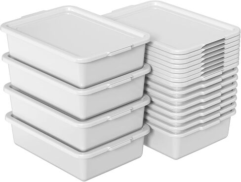 15 L Plastic Commercial Bus Box with Lid, 12-Pack Restaurant Dish Tub, Gray in Saudi Arabia