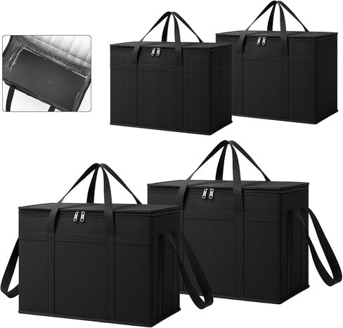 4 عبوات من أكياس توصيل الطعام المعزولة للوجبات الساخنة والباردة، بمقاسات XXXL وXL، أكياس بقالة معزولة قابلة لإعادة الاستخدام مع ألواح قاعدة قابلة للإزالة لتقديم الطعام والبيتزا والسفر والتسوق in Kuwait