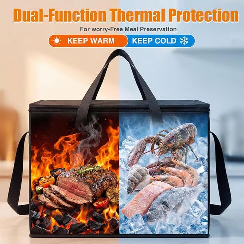 4 عبوات من أكياس توصيل الطعام المعزولة للوجبات الساخنة والباردة، بمقاسات XXXL وXL، أكياس بقالة معزولة قابلة لإعادة الاستخدام مع ألواح قاعدة قابلة للإزالة لتقديم الطعام والبيتزا والسفر والتسوق in Kuwait