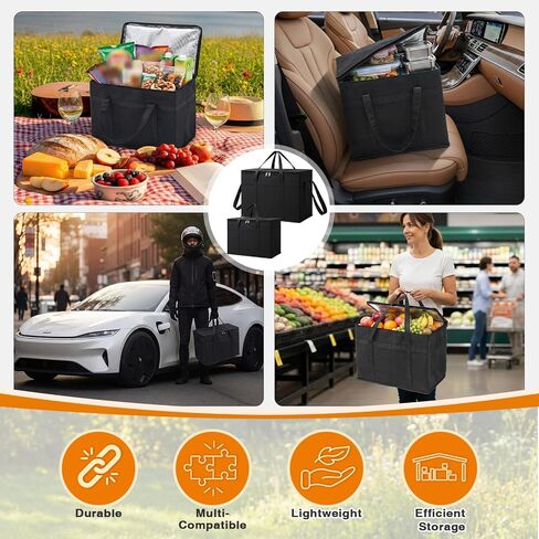 4 عبوات من أكياس توصيل الطعام المعزولة للوجبات الساخنة والباردة، بمقاسات XXXL وXL، أكياس بقالة معزولة قابلة لإعادة الاستخدام مع ألواح قاعدة قابلة للإزالة لتقديم الطعام والبيتزا والسفر والتسوق in Kuwait