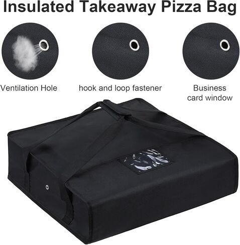 Pizza Bag, Insulated Pizza and Food Delivery Bag, Heavy Duty Thermal Pizzas Warmer Bags, Hot Pizzas Carriers for Transport, Catering, Moisture Free, 20 x 20 x 6 inches, Black in Saudi Arabia
