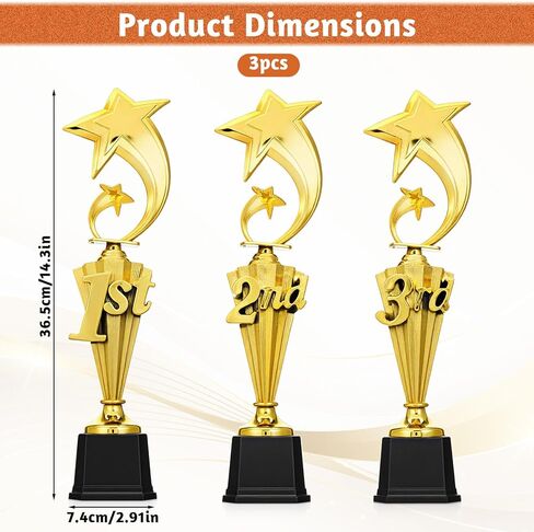 3 Pcs 3rd 2nd 1st Place Trophy, First Place Plastic Trophy Award, Plastic Trophies Award Set for Sports Basketball Soccer Competitions Football Reward Ceremony in Saudi Arabia