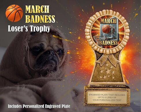 Awards4U 2026 March Funny Basketball Trophy for Tournament Last Place - Customizable Loser Trophies for Worst Bracket -Madness or Badness Award - Personalized Engraving with Gold Plate in Kuwait